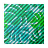 Tropische monstera-bladeren en diagonale strepen tegeltje (Voorkant)