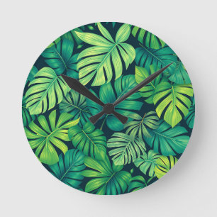 Tropische Monstera Bladeren Jungle Patroon Ronde Klok