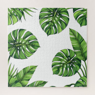 Tropische Monstera Bladeren Naadloos Patroon Groen Legpuzzel