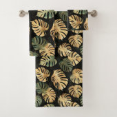 Tropische Monstera Bladeren Patroon Zwart Groen Bad Handdoek (Insitu)