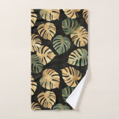 Tropische Monstera Bladeren Patroon Zwart Groen Bad Handdoek (Handdoek)