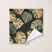 Tropische Monstera Bladeren Patroon Zwart Groen Bad Handdoek (Wasdoekje)