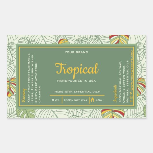 Tropische Monstera bladeren wikkelen rond kaarseti Rechthoekige Sticker (Voorkant)