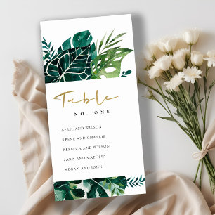 Tropische Monstera Bladige Zitplaatskaart Tafelnum Bedankkaart