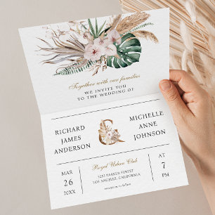 Tropische Monstera Boho Pampas QR Code Huwelijk