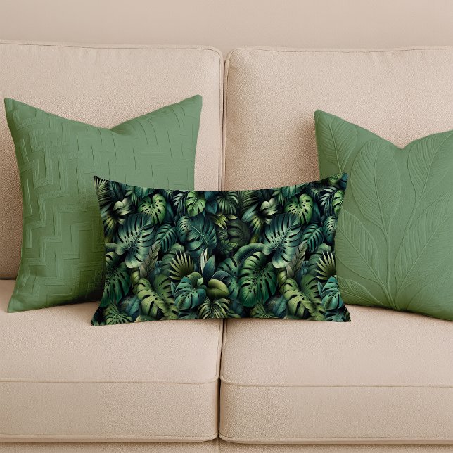 Tropische Monstera Botanisch Groen Jungle Lendenst Kussen (Lumbar Pillow)