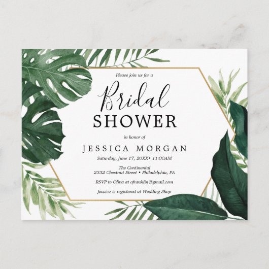 Tropische Monstera Bridal Shower Invitation Briefkaart (Voorkant)