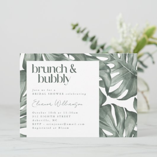 Tropische Monstera Bruidsbrunch Mousserende Bruids Kaart (Staand voorkant)