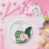 Tropische Monstera Bruidsdouche Papieren Bord (Feest)