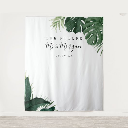 Tropische Monstera Bruiloft Backdrop Wandkleed (Voorkant)
