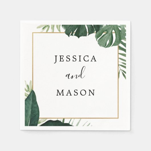 Tropische Monstera bruiloft cocktail servet (Voorkant)