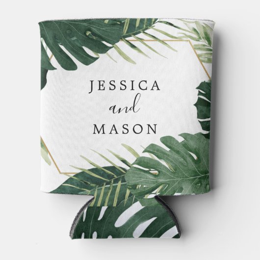 Tropische Monstera Bruiloft Favoriet Koeler Blikje (Voorkant)