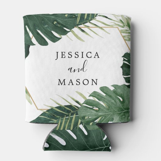 Tropische Monstera Bruiloft Favoriet Koeler Blikje (Achterkant)