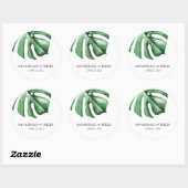 Tropische monstera bruiloft Names & Date Wedding Ronde Sticker (Vel)