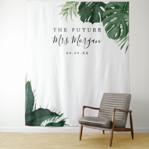 Tropische Monstera Bruiloftsshower Achtergrond Wandkleed