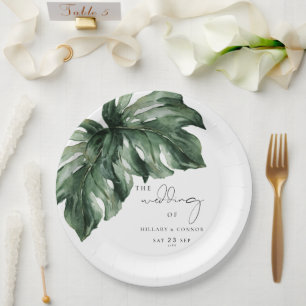 Tropische Monstera elegante bruiloft Papieren Bordje