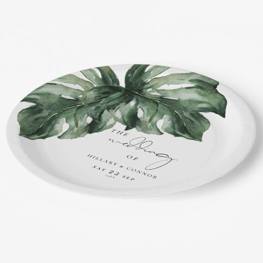 Tropische Monstera elegante bruiloft Papieren Bordje (Gekanteld)