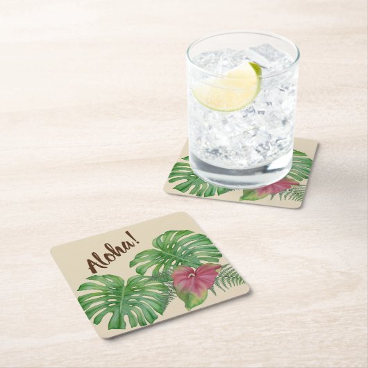 Tropische monstera- en anthuriumaloha-onderzetters kartonnen onderzetters (Insitu)