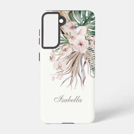 Tropische Monstera en Orchidee aangepaste naam Samsung Galaxy Hoesje (Achterkant)