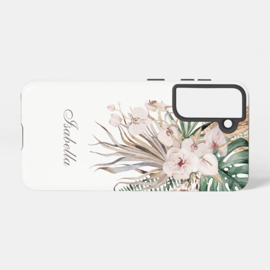 Tropische Monstera en Orchidee aangepaste naam Samsung Galaxy Hoesje (Achterkant horizontaal)