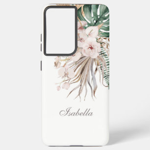 Tropische Monstera en Orchidee aangepaste naam Samsung Galaxy Hoesje