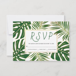 Tropische monstera en palmbladeren bruiloft RSVP Kaartje