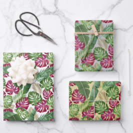 Tropische monstera en palmbladeren inpakpapier vel