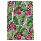 Tropische monstera en palmbladeren medium cadeauzakje (Voorkant)
