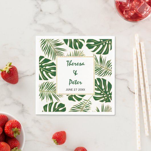 Tropische monstera en palmbladeren moderne bruilof servetten (Insitu)