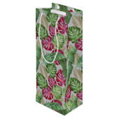 Tropische monstera en palmbladeren wijn cadeautas (Achterkant Gekanteld)