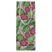 Tropische monstera en palmbladeren wijn cadeautas (Achterkant)