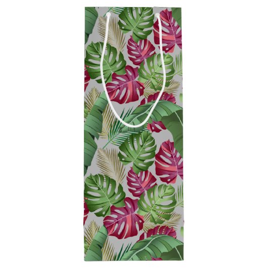 Tropische monstera en palmbladeren wijn cadeautas (Achterkant)