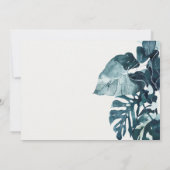 Tropische monstera Foliage Blue Wedding Invite Bedankkaart (Achterkant)