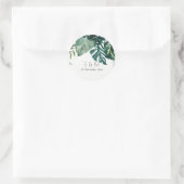 Tropische monstera Foliage Green Monogram Weddensc Ronde Sticker (Tas)