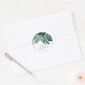 Tropische monstera Foliage Green Monogram Weddensc Ronde Sticker (Envelop)