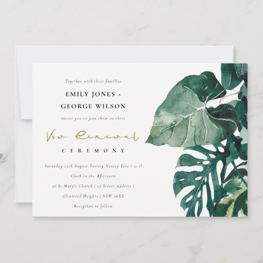 Tropische monstera Foliage Green Vow Renewal Invit Bedankkaart (Voorkant)