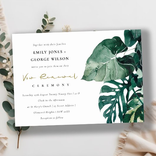 Tropische monstera Foliage Green Vow Renewal Invit Bedankkaart