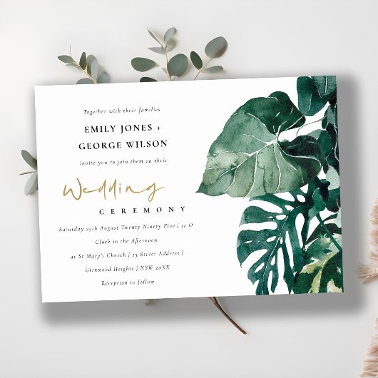 Tropische monstera Foliage Green Wedding Invite Bedankkaart