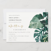 Tropische monstera Foliage Green Wedding Invite Bedankkaart (Voorkant)