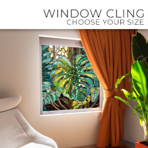 Tropische Monstera Glas in lood kunst Raamsticker