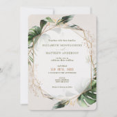 Tropische monstera Gold Green Waterverf Weddenscha Kaart (Voorkant)