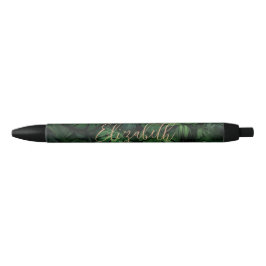 Tropische Monstera Gouden Script Naam Zwarte Inkt Pen