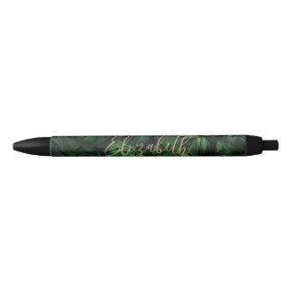 Tropische Monstera Gouden Script Naam Zwarte Inkt Pen