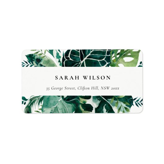 Tropische monstera Green Foliage Leafy Address Etiket (Voorkant)