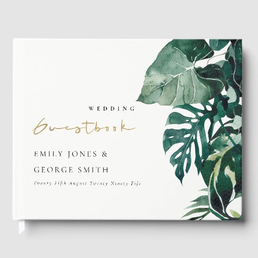 Tropische monstera Green Foliage Leafy Wedding Gastenboek (Voorkant)