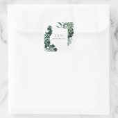 Tropische monstera Green Foliage Monogram Weddensc Vierkante Sticker (Tas)