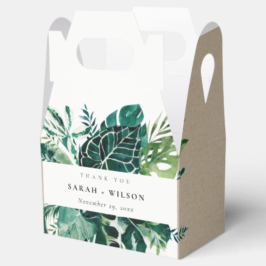 Tropische monstera Green Foliage Weddenschap Bedankdoosjes (Geopend)