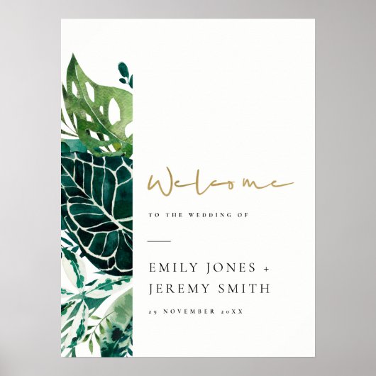 Tropische monstera Green Foliage Weddenschap Welko Poster (Voorkant)