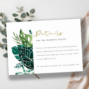 Tropische monstera Green Foliage Wedding Details E Informatiekaartje