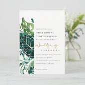 Tropische monstera Green Foliage Wedding Invite Bedankkaart (Staand voorkant)